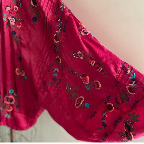 Free People] Beautiful Burgundy Embroidery Sequins Kimono Duster Jacket - Picture 7 of 13